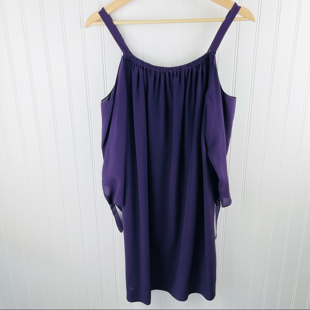 Madewell Silk Tie Sleeve Cold Shoulder Shift Dress Purple F9142 Size 6 - Picture 6 of 13